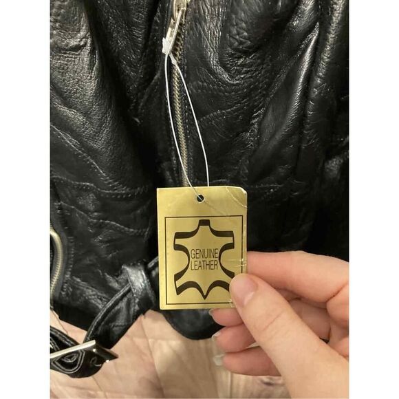 Leather jacket womans Large black biker Moto eagle god bless America NWT - Picture 5 of 12